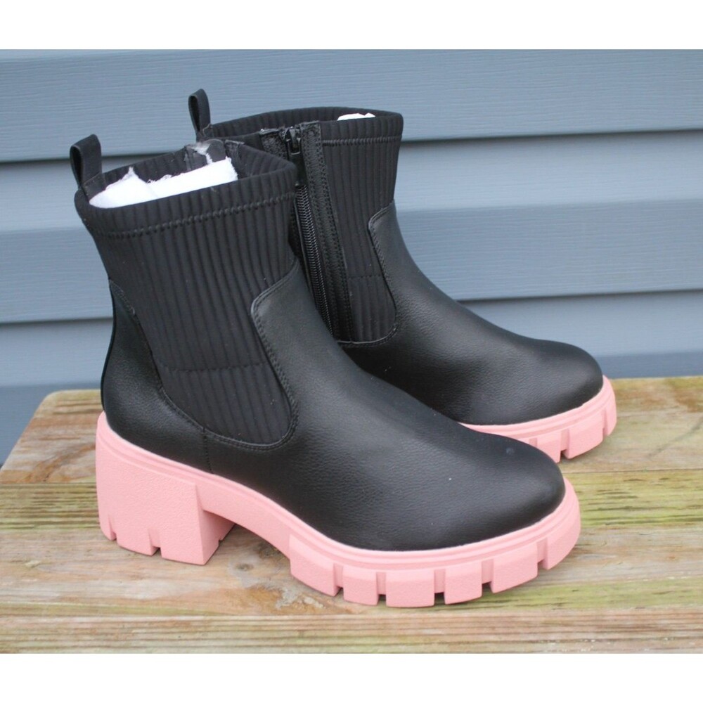 Torrid Size Size 8.5WW Black/Pink Contrast Rain Bootie 3" Heel Boots New Chunky